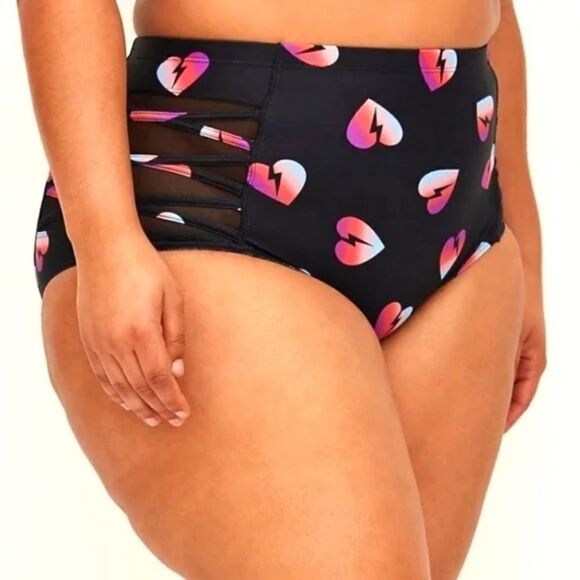 TORRID SWIM BOTTOM - HIGH WAIST LATTICE HEARTS BOLT SWIM BRIEF - Large / Size 12 - Picture 1 of 8